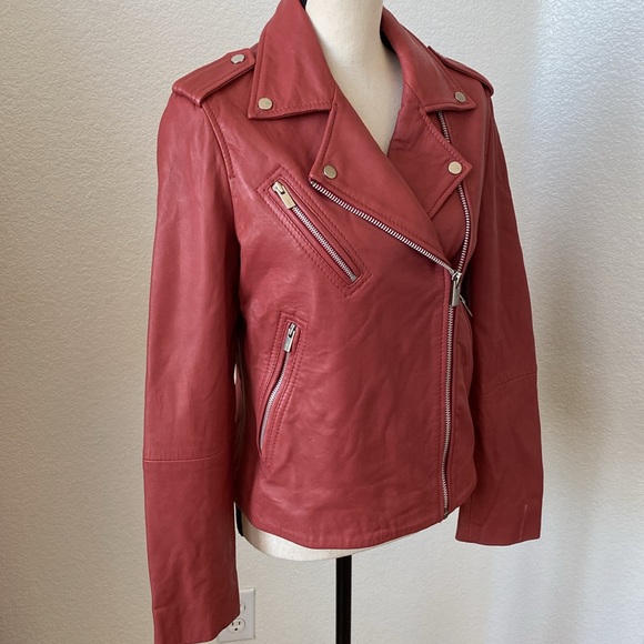 MANGO Women's Leather Biker Moto Jacket Size Medium - Picture 5 of 10